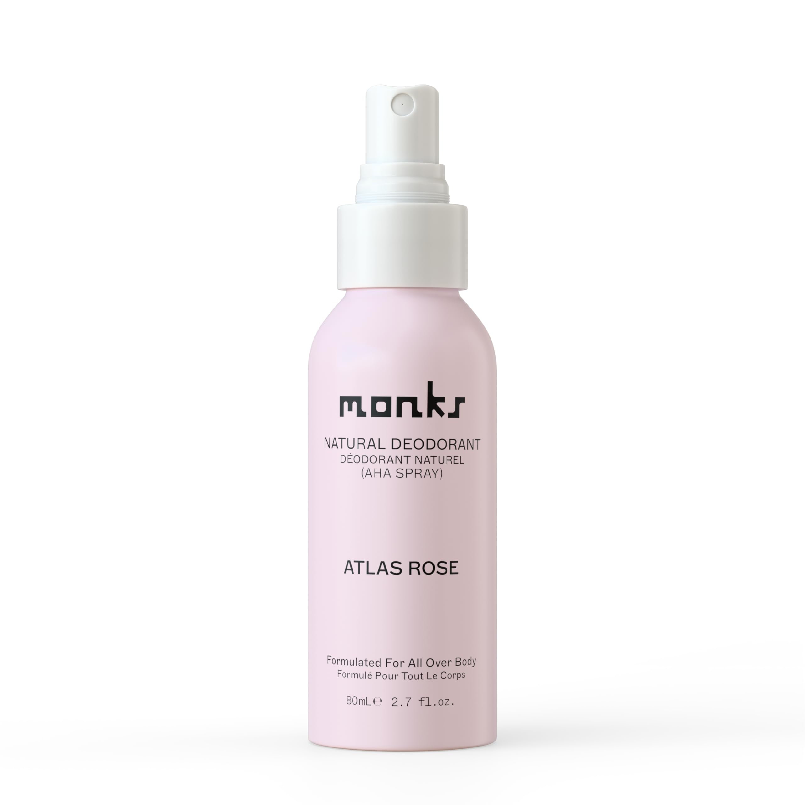 MONKS Whole Body Natural Deodorant Spray - For Women and Men, Aluminum-Free, Baking Soda Free, Probiotics, Organic AHA’s, Pure Essential Oils (Atlas Rose)