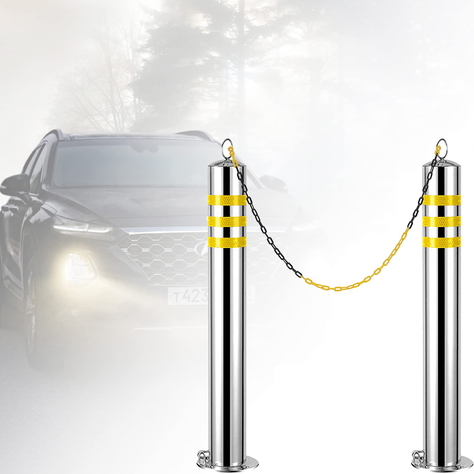 Buy Bollard Post 2Pcs Driveway Chain Barrier With Chain For Parking