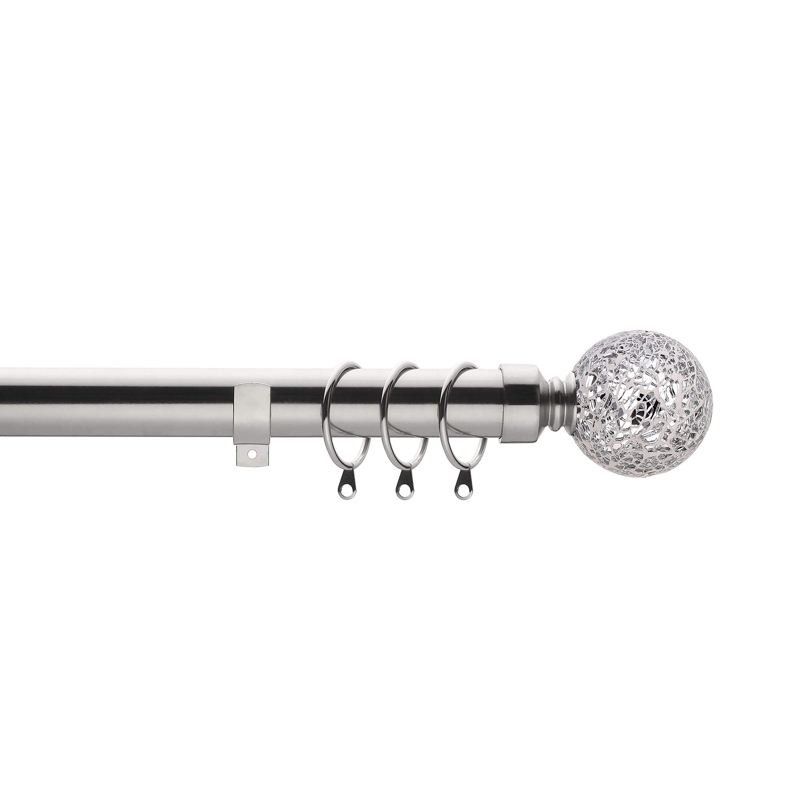 Home Harmony® Cut Glass Ball Finial Telescopic Extendable Curtain Pole set In Black or Silver and Matching Holdbacks Available (Silver, 120-210 cm)