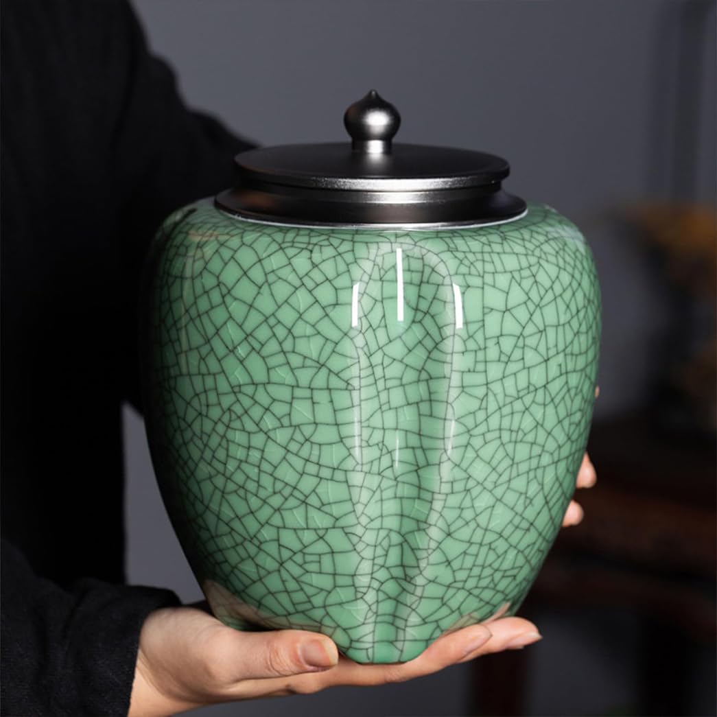 Jingdezhen Celadon ceramiczny słoik imbirowy z pokrywką, dekoracyjny wazon słoika świątynnego, herbata do przechowywania herbaty/herbatę/herbata Caddy/herbata Kanister do domu Dekoracja jadania w