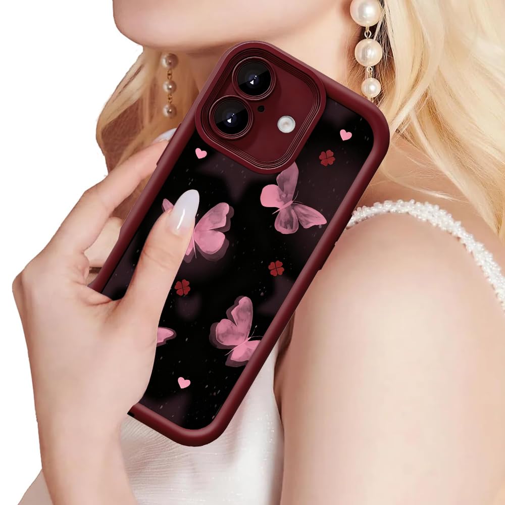 Butterfly Phone Case PC Case for iPhone 17, [Shockproof] [Lens Protection] Anti-Scratch Anti-Fingerprint, Slim Fit Protective Case for Daily Use，Red