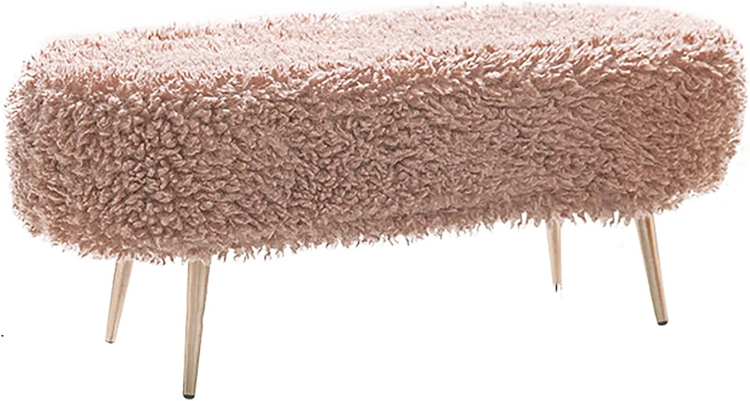 Faux Fur Fluffy Ottoman Footrest with Metal Legs - Contemporary Upholstered Vanity Bench for Livingroom Bedroom Entryway