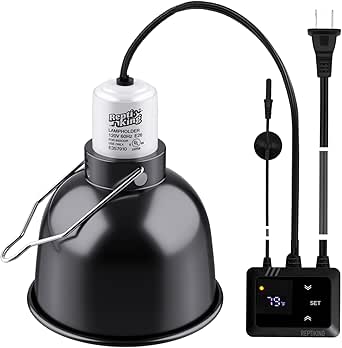 Reptile Heat Lamp Fixture with Dimming Thermostat - 5.5'' Light Dome with PID Thermostat for Reptiles and Small Animals