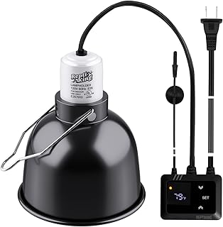 Reptile Heat Lamp Fixture with Dimming Thermostat - 5.5'' Light Dome with PID Thermostat, for Ceramic Heat Emitter & Basking Light Bulb, for Bearded Dragon, Snake, Tortoise, Lizard Tank Accessories