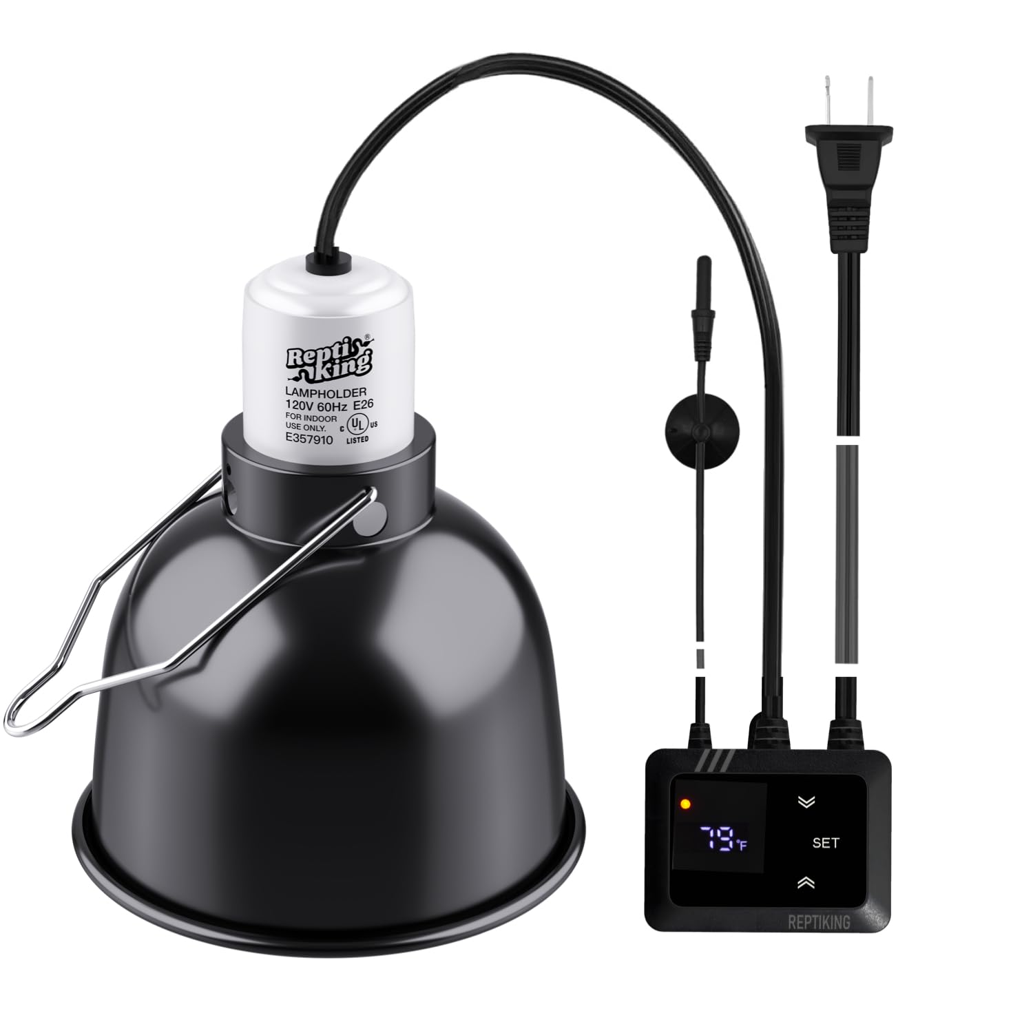 Reptile Heat Lamp Fixture with Dimming Thermostat - 5.5'' Light Dome with PID Thermostat, for Ceramic Heat Emitter & Basking Light Bulb, for Bearded Dragon, Snake, Tortoise, Lizard Tank Accessories