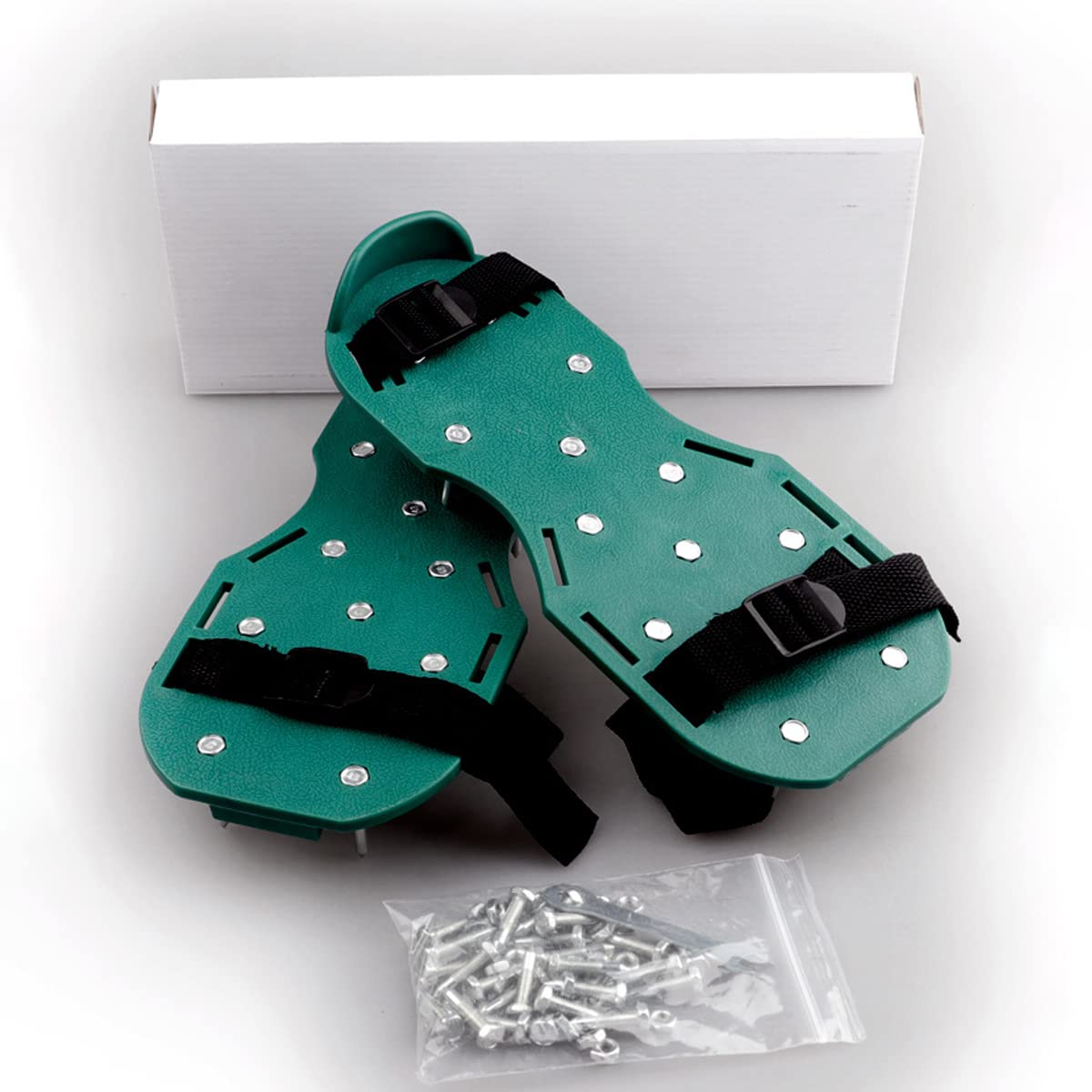 Powertool Rasenbelüfter-Schuhe, 3 Paar, Belüftungsschuhe mit 26 Spikes, für Rasen, Garten, Boden, Gras, Belüftung – Universalgröße (grün)