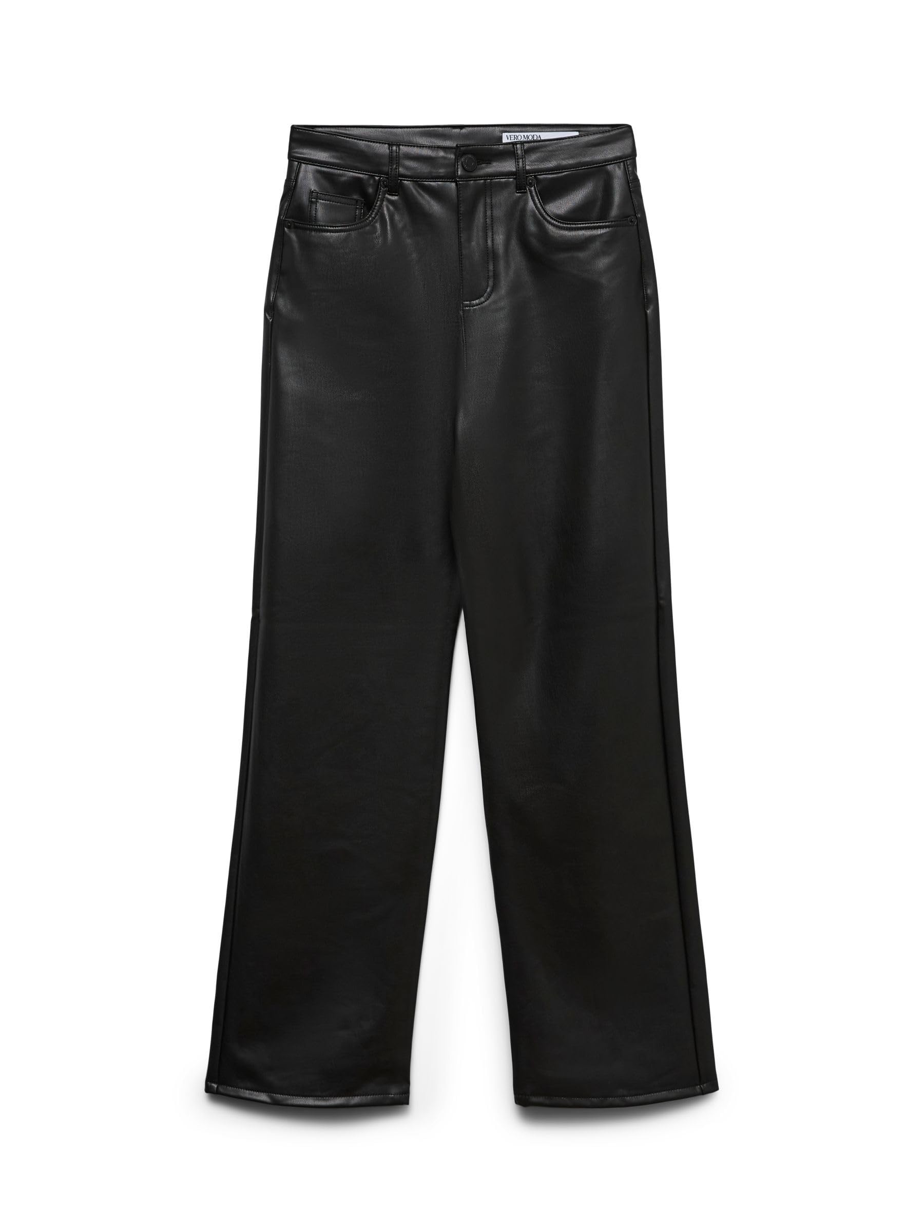 VERO MODA Female Trousers in Leather Look VMTESSA High Waist Trousers, Black, 28W x 34L