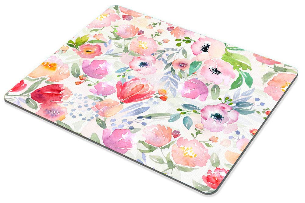 Watercolor Floral Round Mouse Pad - Pink Flowers Non-Slip Desk Mat