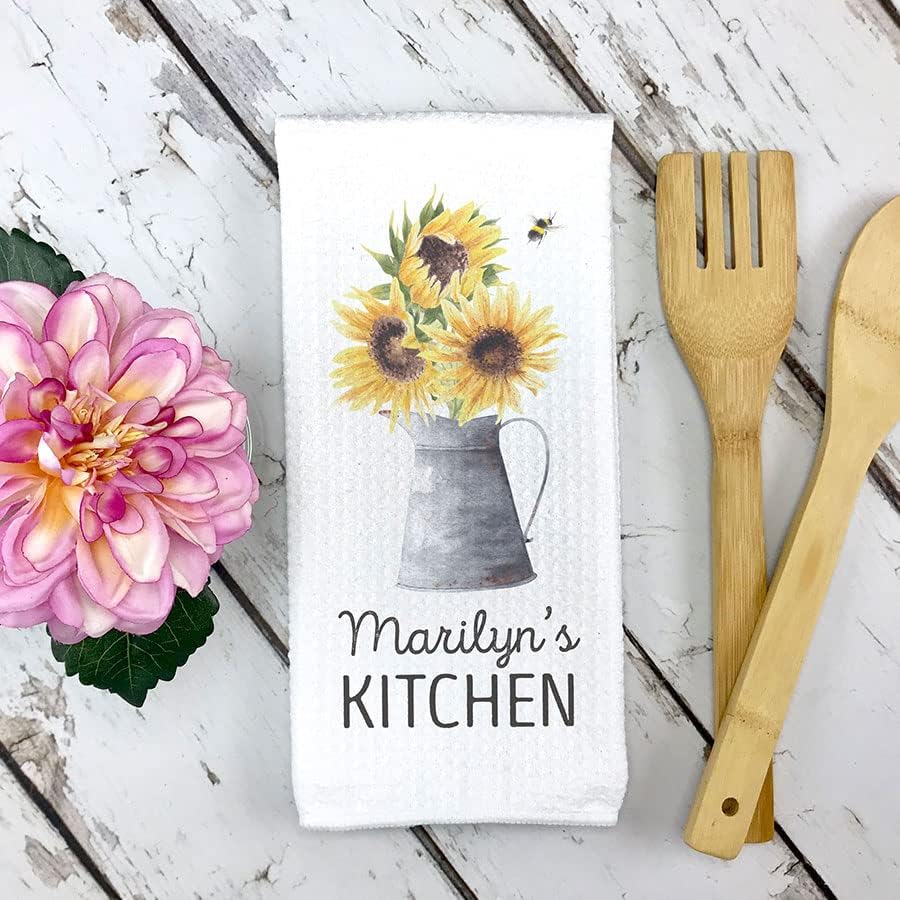 Miniatura 2 de Toalla de cocina personalizada con cubo de girasol Toalla de cocina personalizada Regalo de inauguración de la casa Regalo de boda Toalla de