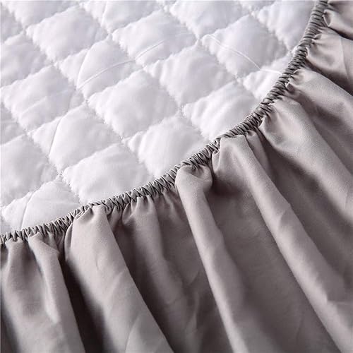 Miniatura 4 de Sábana bajera acolchada gruesa y lisa, suave, pesada, antideslizante, funda protectora para colchón de cama (individual, gris)
