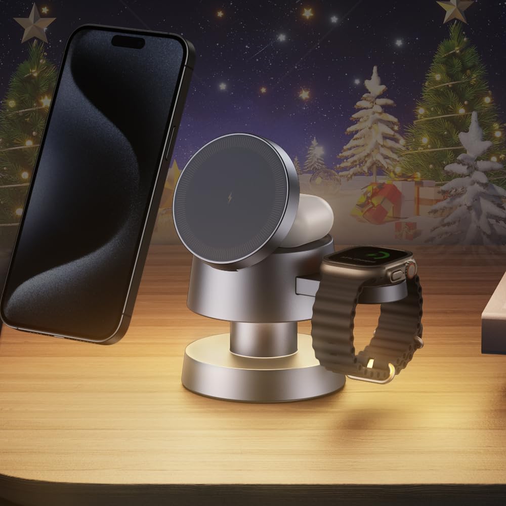Mushroom Light Magnetic 4-in-1 Wireless Charging Stand Ambient Light for Apple Magsafe iPhone16 iPhone 15 pro14 13 Watch Ultra2 S9 AirPods Birthday Gift