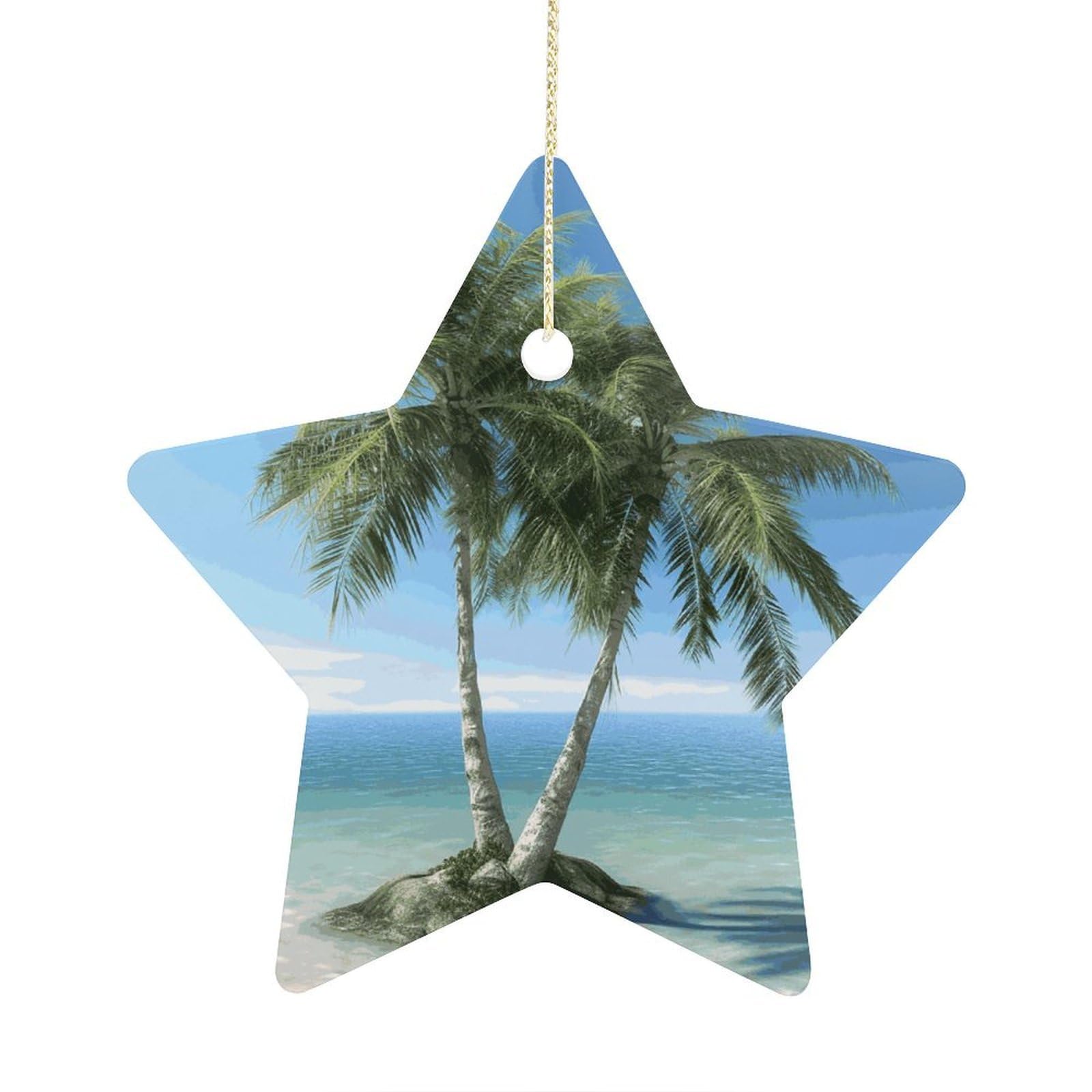 Sea Palm Trees Stars Ornaments Ceramic Christmas Tree Hanging Light in Weight Christmas Star Pendants Funny Double-Sided Printed Xmas Ornaments for Gifts