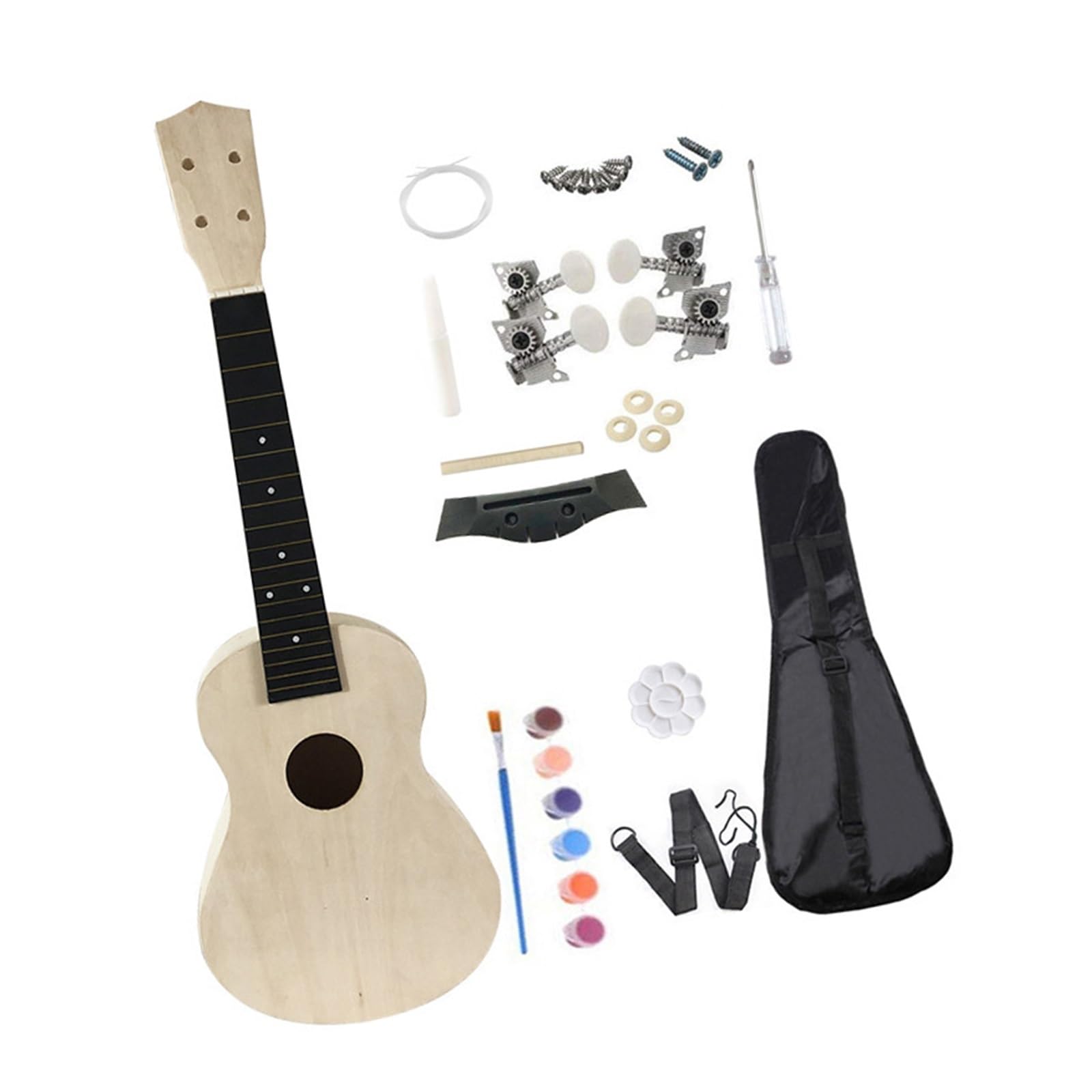 Halbfertiges Bastelset Für Eine Ukulele Für Selbermachen Mit Zubehör Handgemalten Mustern Und Einer Mini Gitarre Aus Holz Ukulele