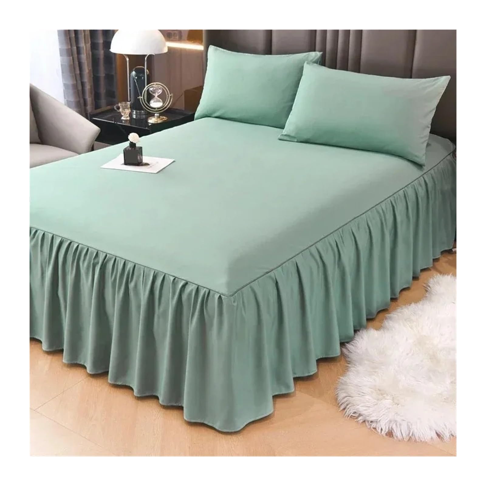 EJvkrbtx Ruffle Wrap Bedspread Bed Skirt Multicolor Multiple Sizes(Green,1PC 150x200cm skirt)