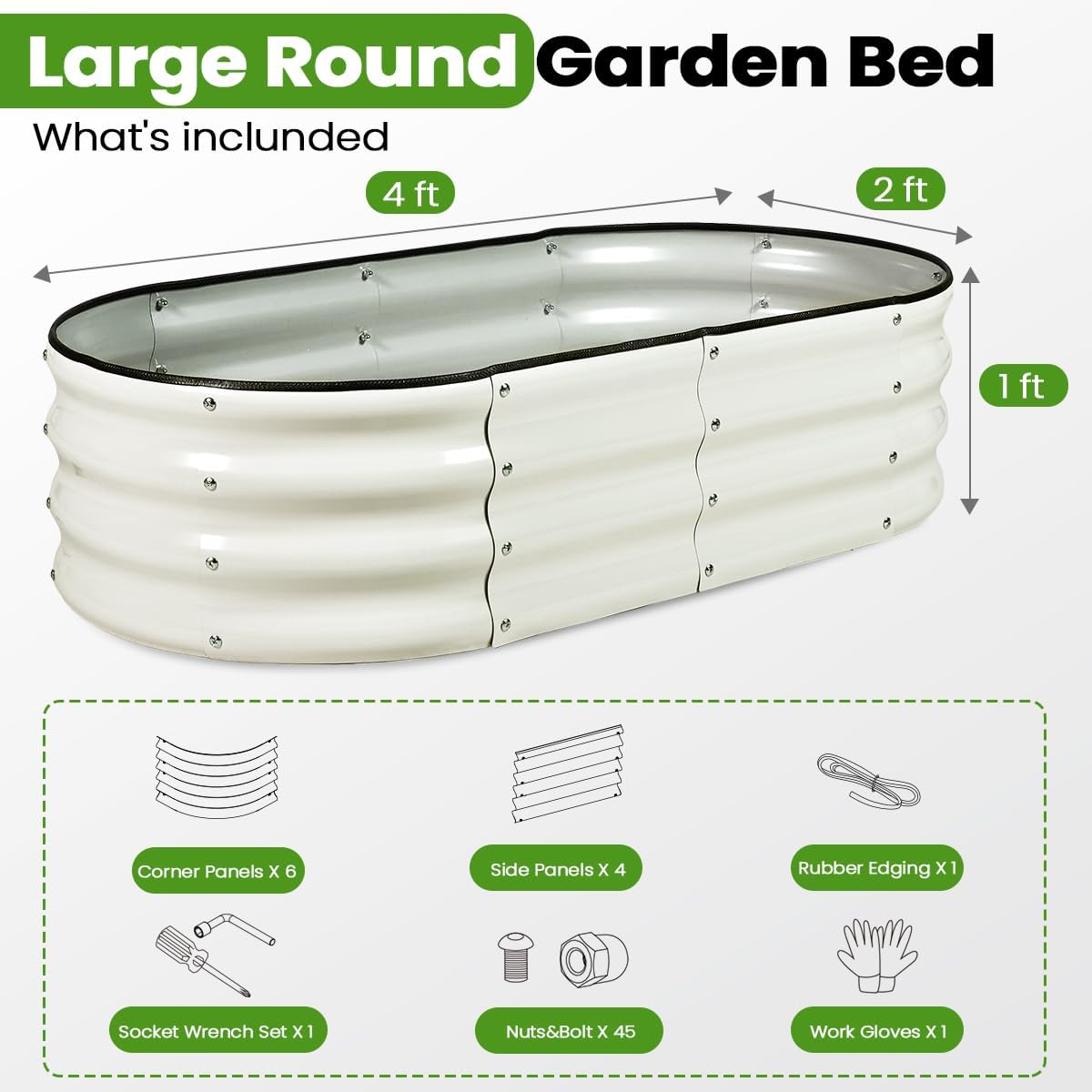 Raised Garden Beds 2pcs 4x2x1FT for Vegetables, Galvanized Magnesium Aluminum Outdoor Planter Box,Lightweight Modular Metal Raised Garden Bed for Herbs, Flower(Pearl White)