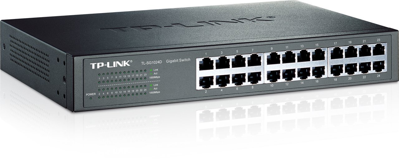 TP-Link 24-Port Gigabit Ethernet Unmanaged Switch | Plug and Play | Desktop/Rackmount | Fanless | Limited Lifetime (TL-SG1024D) (Renewed)