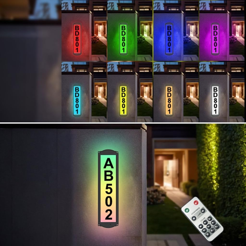 Solar LED Houses Number Sign with Remote Control Energy Saving Houses Sign for Enhances nighttimes Visibilities & Easy Setups