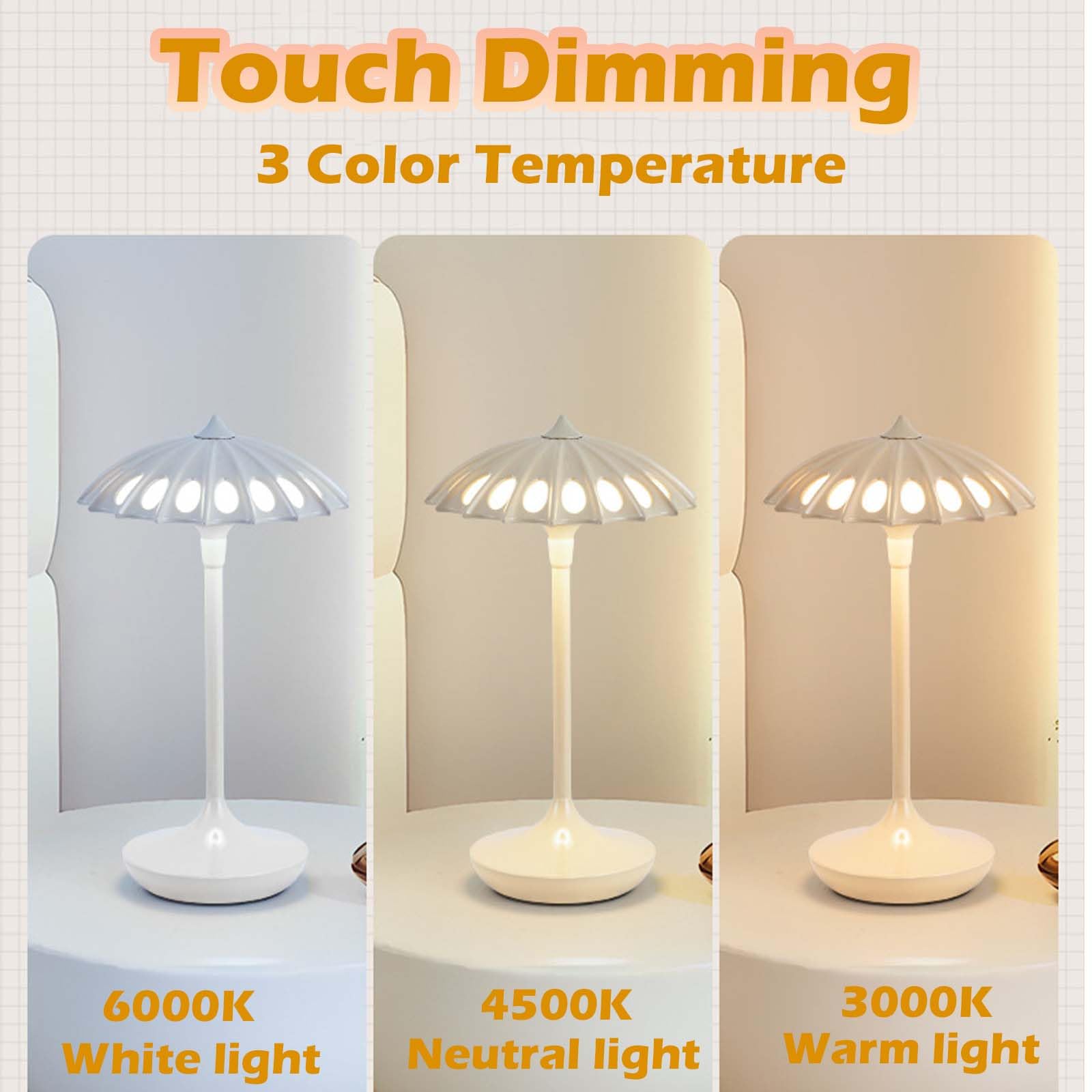 LED Tischlampe Kabellos mit Touch Dimmbare, Tragbare Tischleuchte Akku aus Aluminium, Aufladbar Nachttischlampe 3 Farbtemperatur Leselampe für Nachttisch, Schlafzimmer, Wohnzimmer