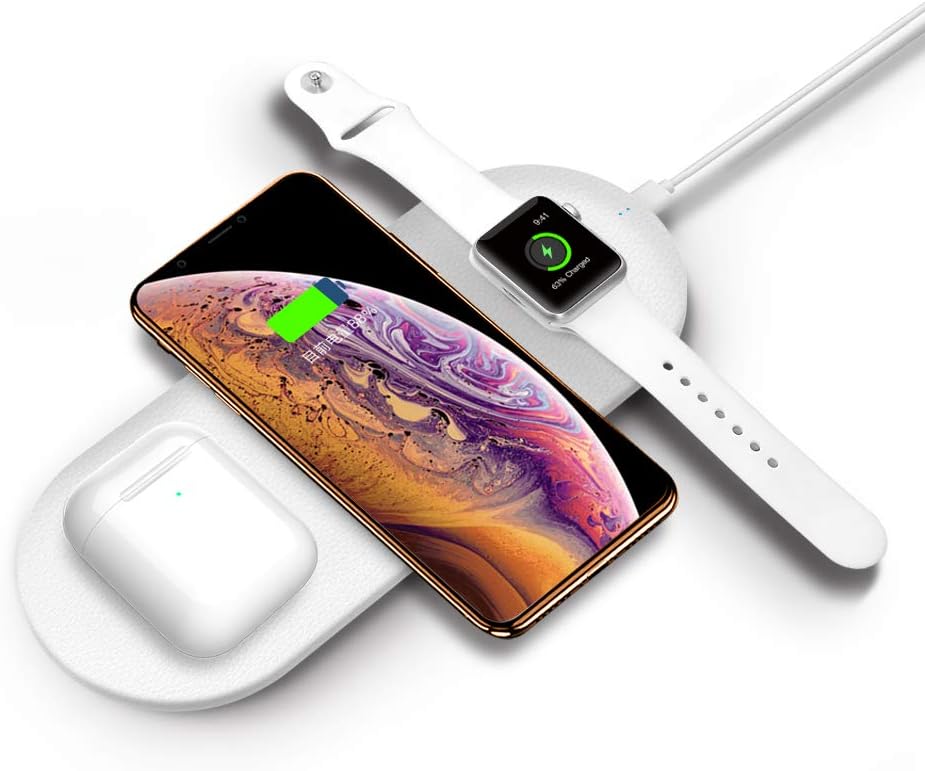FACEVER Wireless Charging Pad, 3 in 1 Fast Qi Wireless Charger Mat for Apple Watch Series 5 4 3 2 1 Airpods Pro iPhone SE 2020 11 Pro Max Xs Xr(No iWatch Charging Cable and QC3.0 Adapter), White