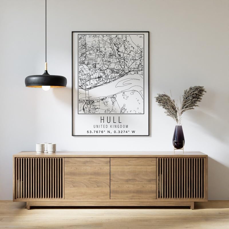 Hull England City Street Map Print Hull Wall Art Home decor Poster A3 Poster on Canvas - Wall Art Home Decor Movie Poster Canvas Film Cinema Retro Vintage Cult Classic Nostargic Saga Modern reprint w