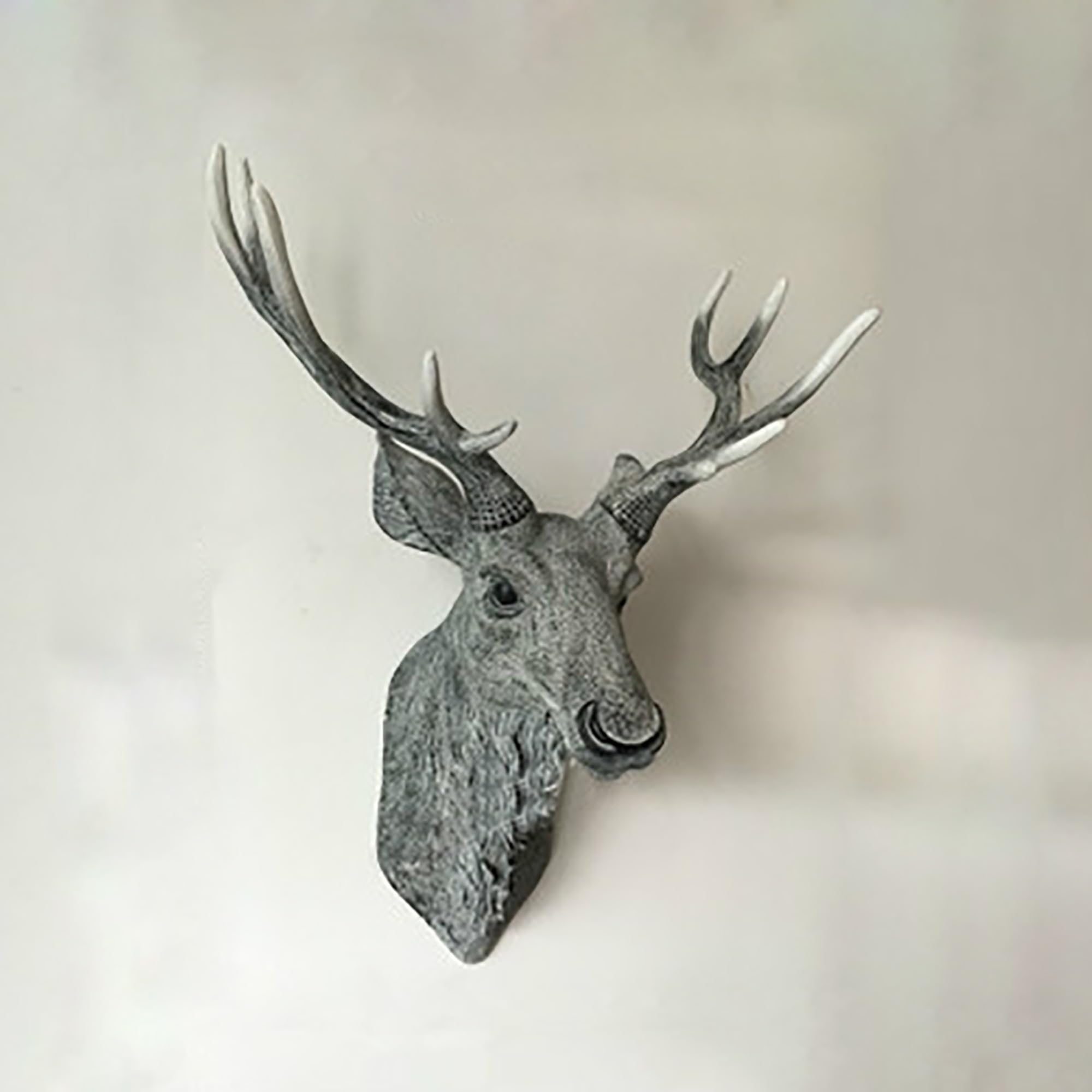 Ryzqwe Grey Deer Head Wall Decor Statue Or Deer Head Sculpture Antlers Animal Head Wall Decor For Rustic Lodge Or Hunting Cabin Decor Wildlife Art Display Centerpiece As Gifts For Hunters Outdoor Wall Decor(,