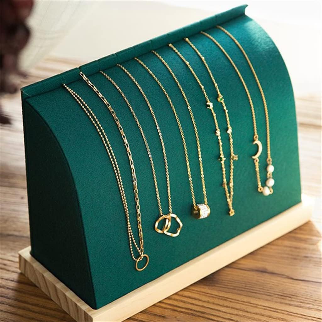 Curve Pendant Display Holder Necklace Display Stand PU/Velvet And Wood Jewelry Display Rack(Blue)