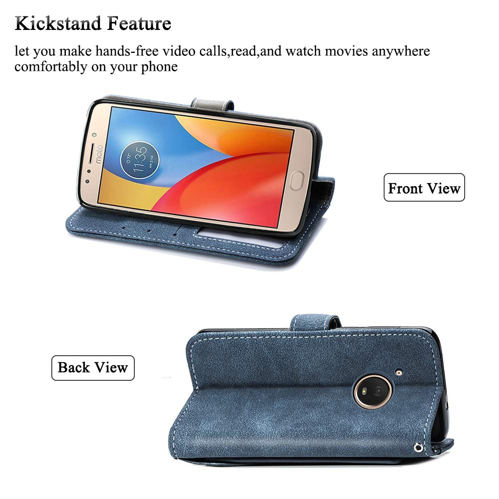 ELISORLI Compatible With Moto One 5G/One5G UW/Moto G G5 Plus Wallet Case Wrist Strap Lanyard Leather Flip Card Holder Stand Cell Accessories Phone Cover For Motorola One Lite XT2075-1 Women Men Blue