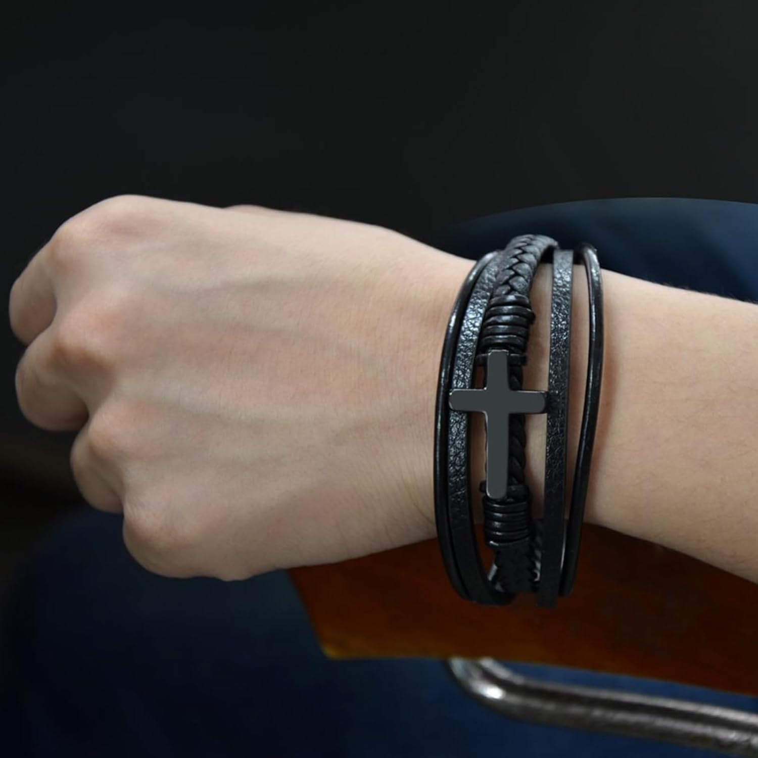 To My Man Bracelet Leather Cross Jesus Christian Bracelet Stainless Steel Bracelets for Men Inspirational Birthday Gifts for Husband Boyfriend - Image 4