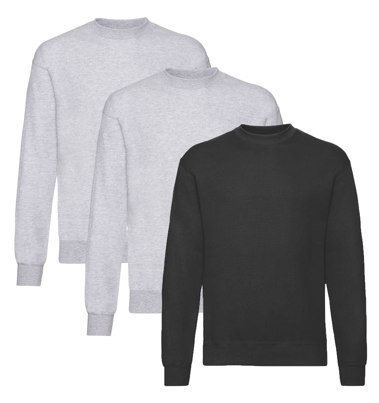 Fruit of the Loom Herren Classic Set In Sweat, 3 Pack Sweatshirt, 2X Grau + 1x Schwarz + 1 HL Kauf Notizblock, 3XL (3er Pack)