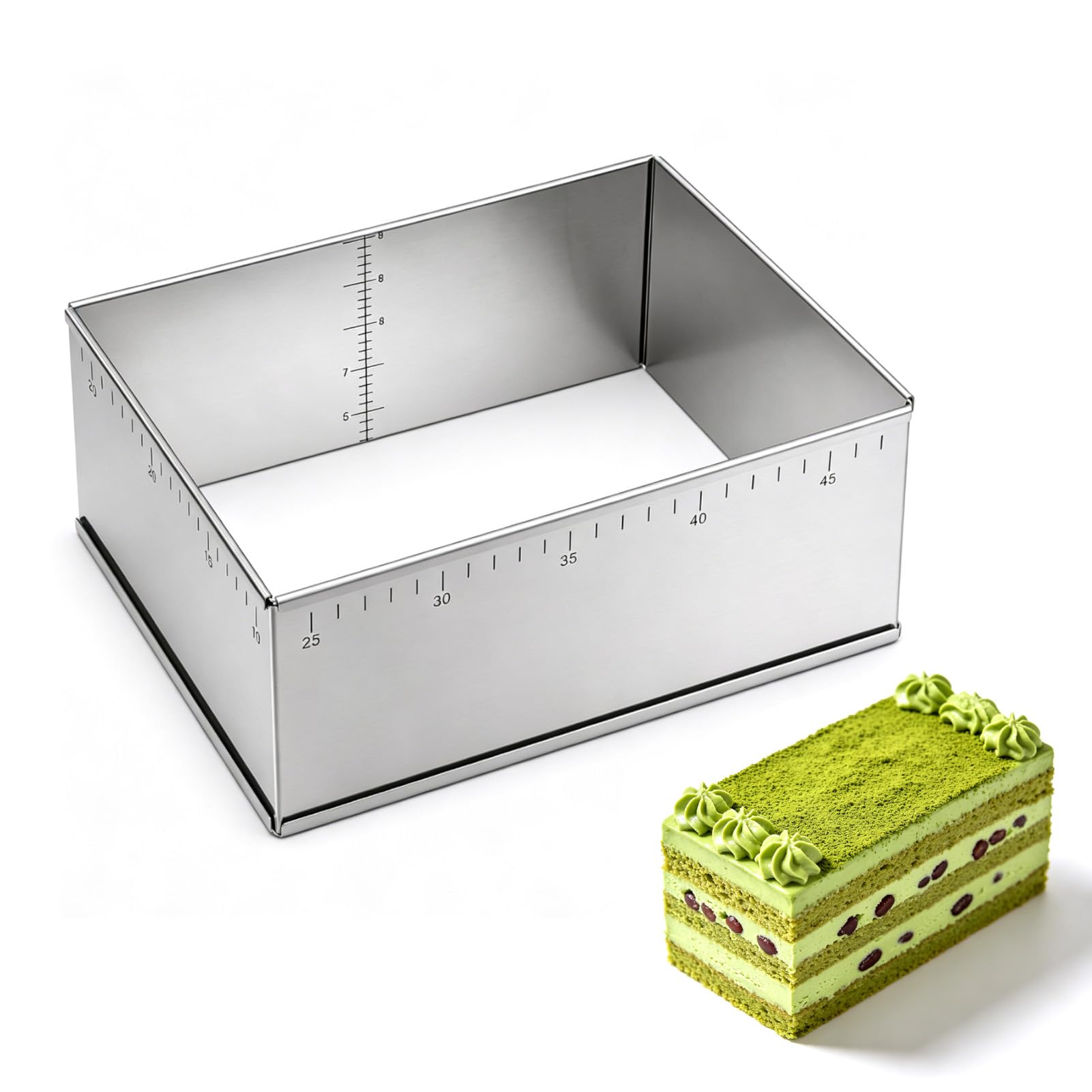 FERNVALE Adjustable Stainless Steel Cake Frame, Rectangular Baking Ring Mould 25-47cm x 18-34cm with 8cm Height for Mousse Tiramisu Pastry DIY Dessert Baking Tool by Hilsita Silver