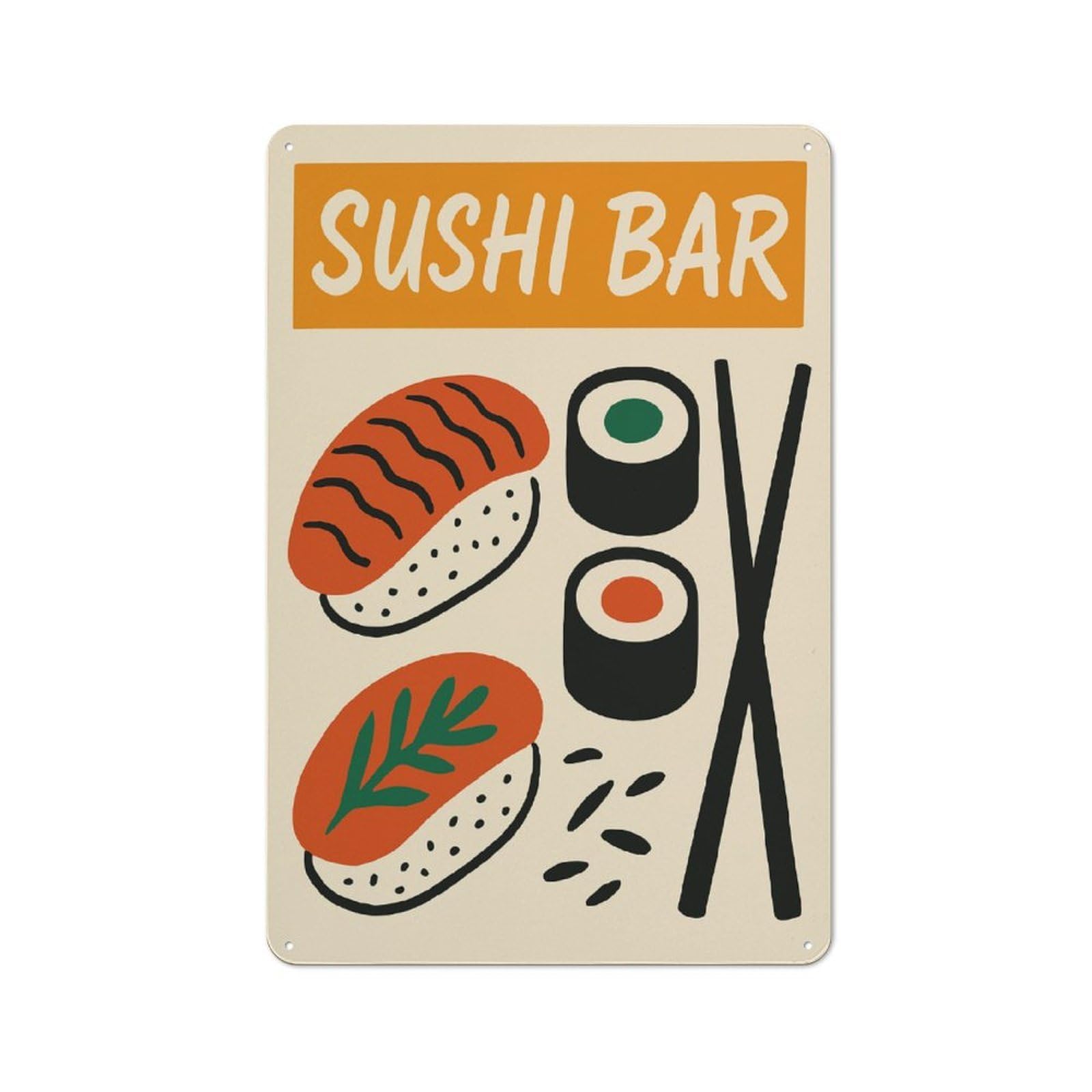 Junmoney Style-6 Sushi Bar Illustration Printed Metal Sign 30X20cm For Bar Or Restaurant, New Home Wall Decor For Hospitality Decor Collectors