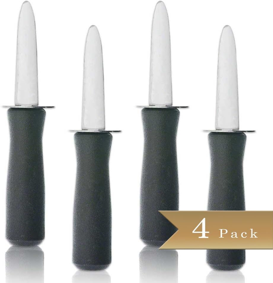 Set of 4 - TrueCraftware Oyster Shucker Knives with Hand Guards - Clam Knives - Seafood