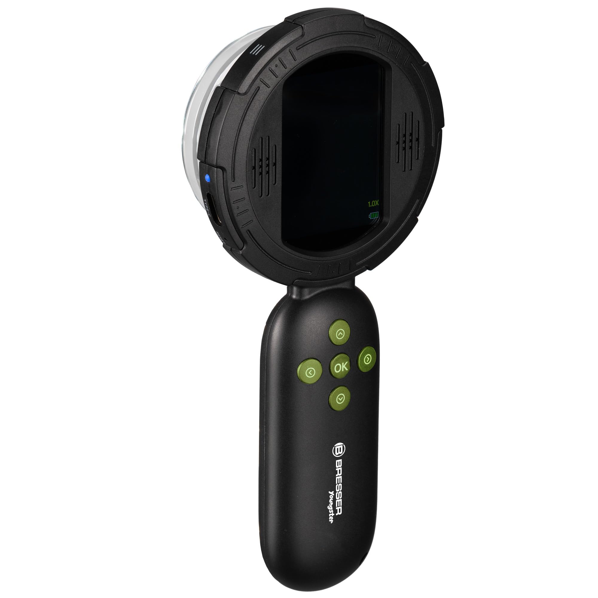Bresser Microscopio digitale manuale per bambini e genitori, 10 x ottici, fino a 40 x digitali, 8 LED dimmerabili, funzione fotografica e webcam, giocattolo educativo