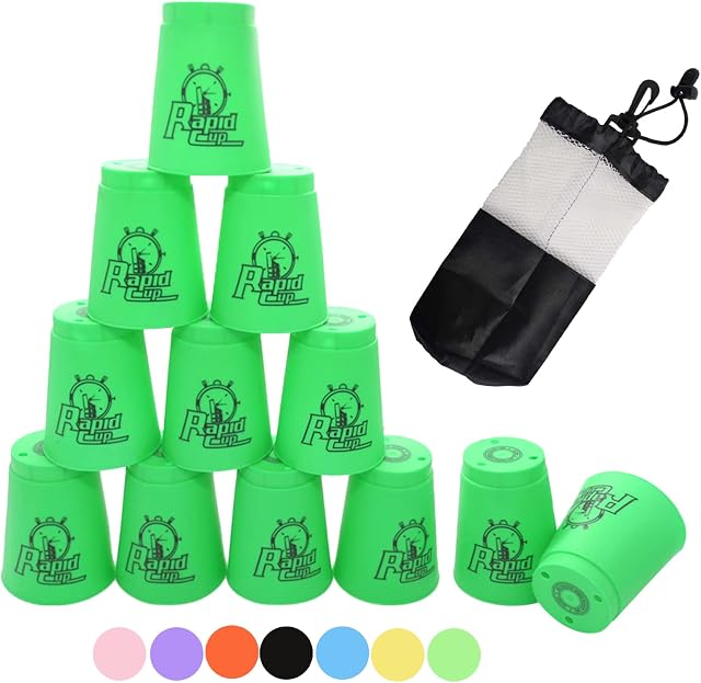 Quick Stacking Cups Game Sports Stacking Cups Speed Training Game Classic Interactive Challenge Competition Party Toy Set of 12 with Carry Bag (Green)