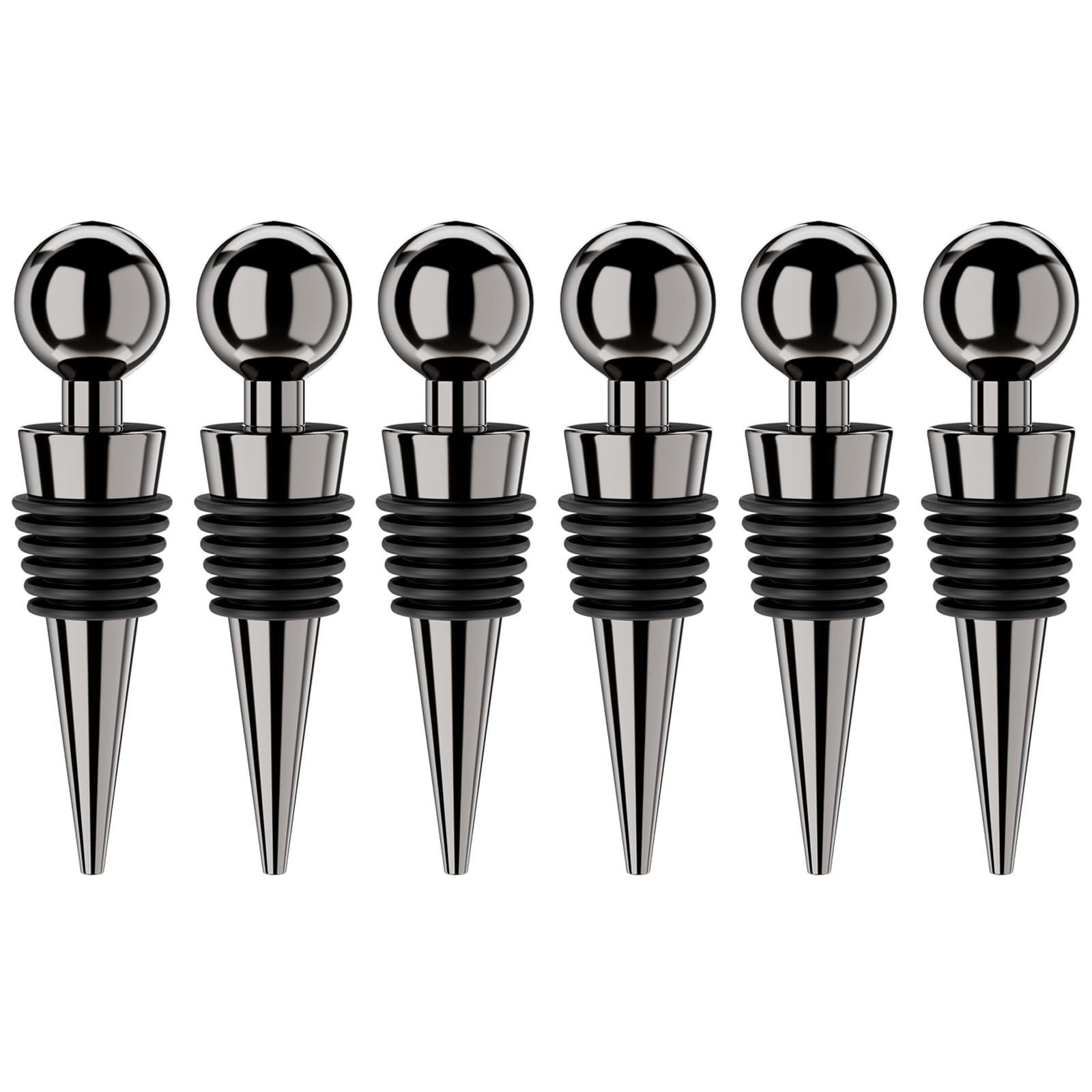 Vacuum Wine Bottle Stoppers 6Pcs - Reusable Silicone Corks, Leak Proof, Keep Fresh, Suitable for Standard Bottles (Black, 6 Pack)
