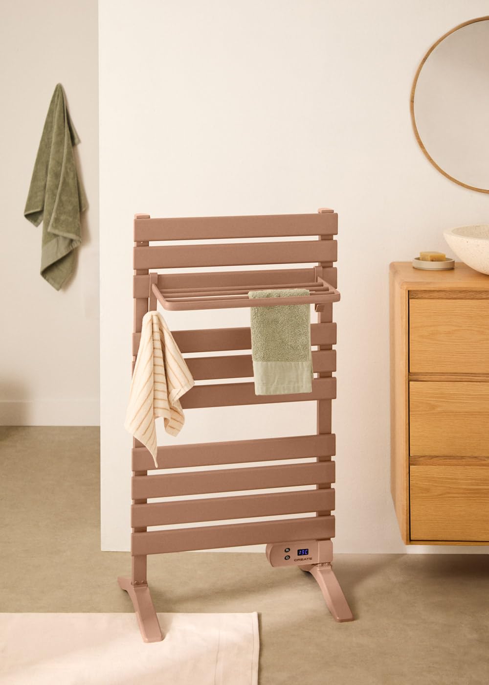 CREATE Warm Towel 500 W/Termosifone Elettrico Moka con Piedini e Ripiani, 103 x 55 x 5 cm, termostato, Basso consumo