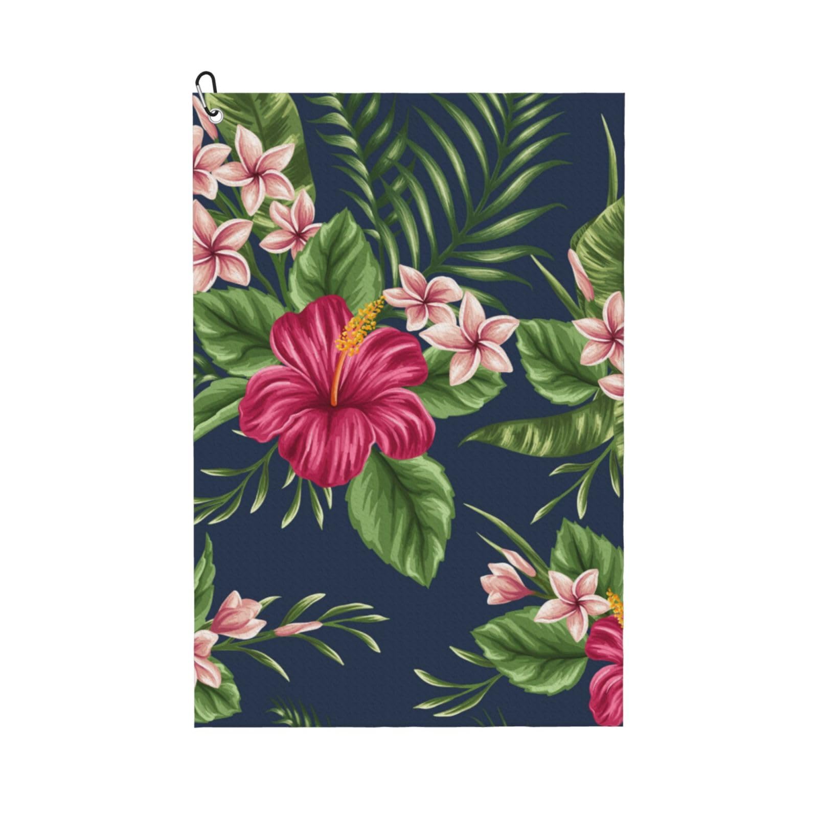 Hnnkloy Tropical Flowers Frangipani Hibiscus Nature, 16x24 in Portable Waffle Golf Towels with Carabiner Clip for Golf Bag