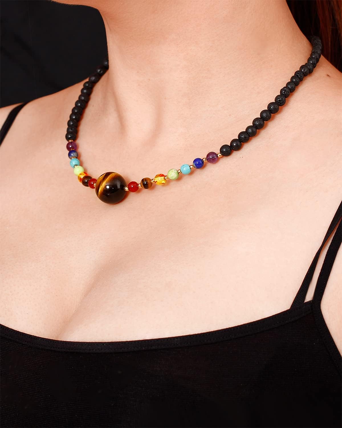 Jewever 7 Chakra Crystal Necklaces Healing Gem Stone Pendant Choker Necklace for Women Tiger Eye with Lava Rock Essential Oils Diffuser Energy Crystals Adjustable Strand - Image 6