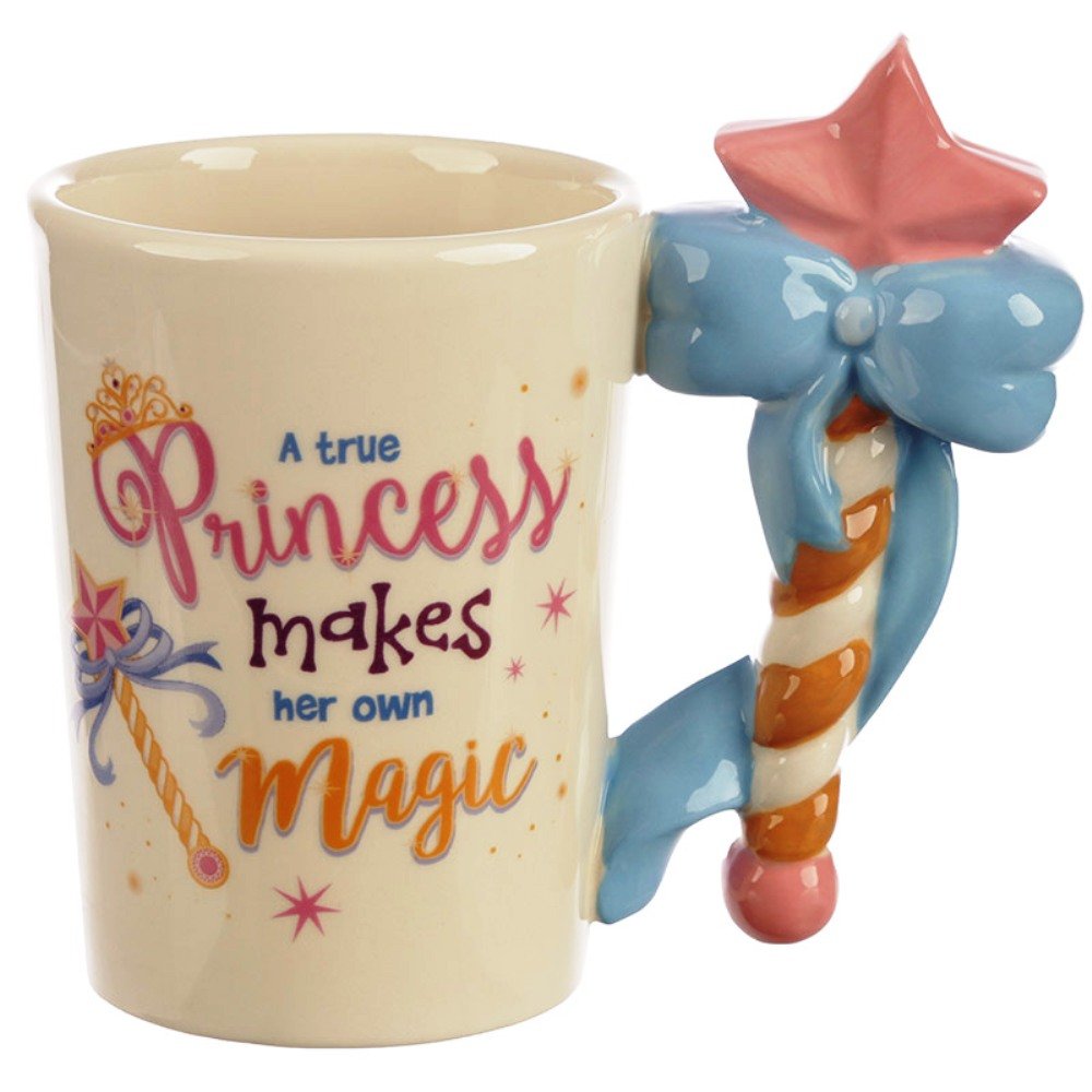 Puckator Cute Princess Wand Shaped Handle Ceramic Mug, Multi, Height 13.5cm Width 14cm Depth 8cm