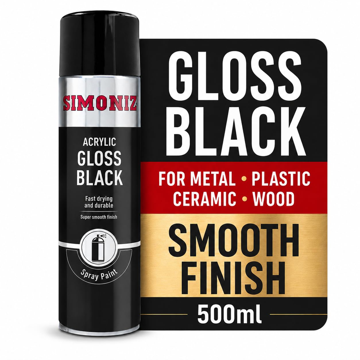 SIMP15D Acrylic Large Gloss Black 500ml Aerosol Car Paint Spray Can By Simoniz
