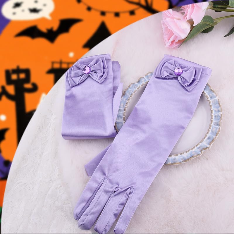 Girls Birthday Party Gloves for Kids Halloween Outfits for Toddler Girl Cosplay Costumes for Tea Party Gloves with Bow Charms 7