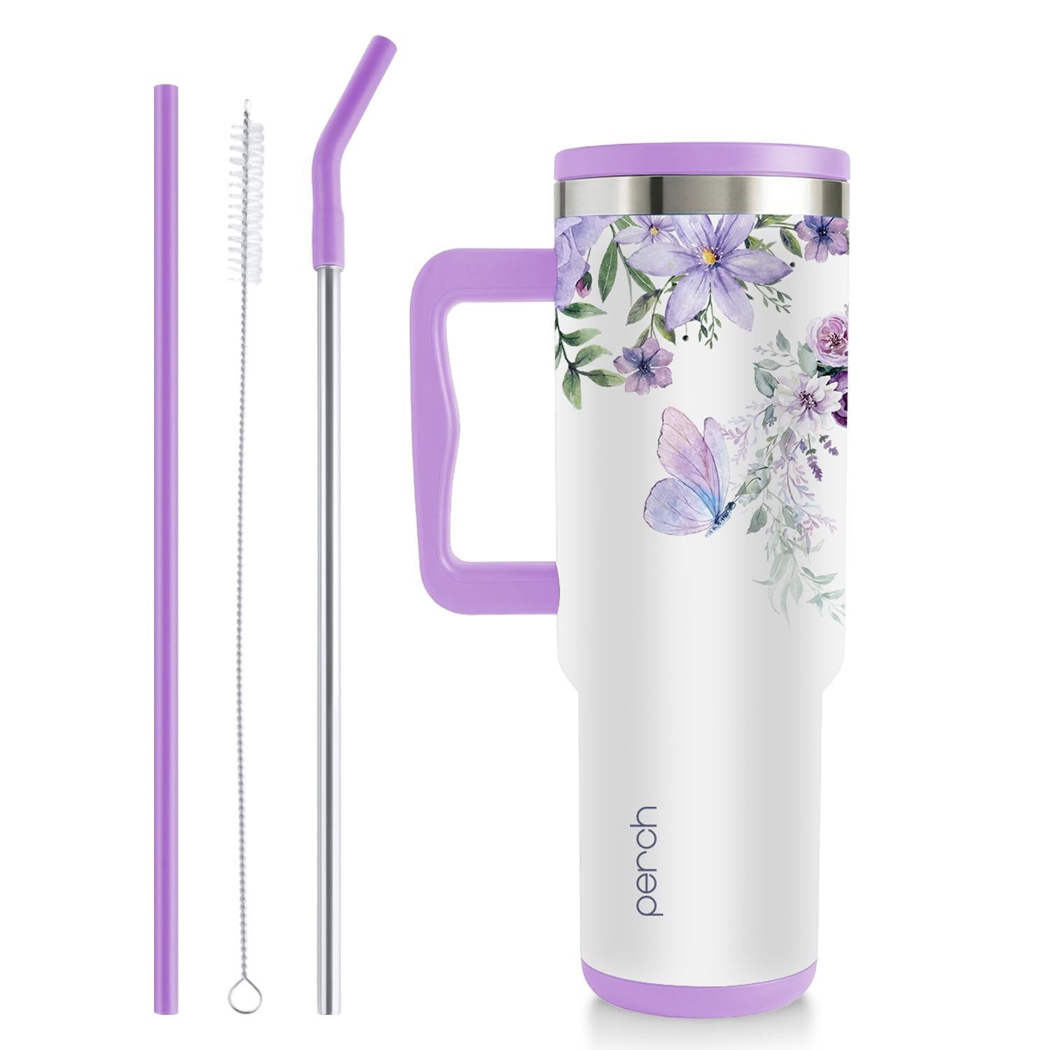 Perch 1200ml Stainless Steel Double Insulated Tumbler Bottle with Lid & Straw, Leak Proof Hot & Cold Water Sipper with Handle | Travel, Office, Gym, College | Valentine Gift | Girls, Women - Monarch