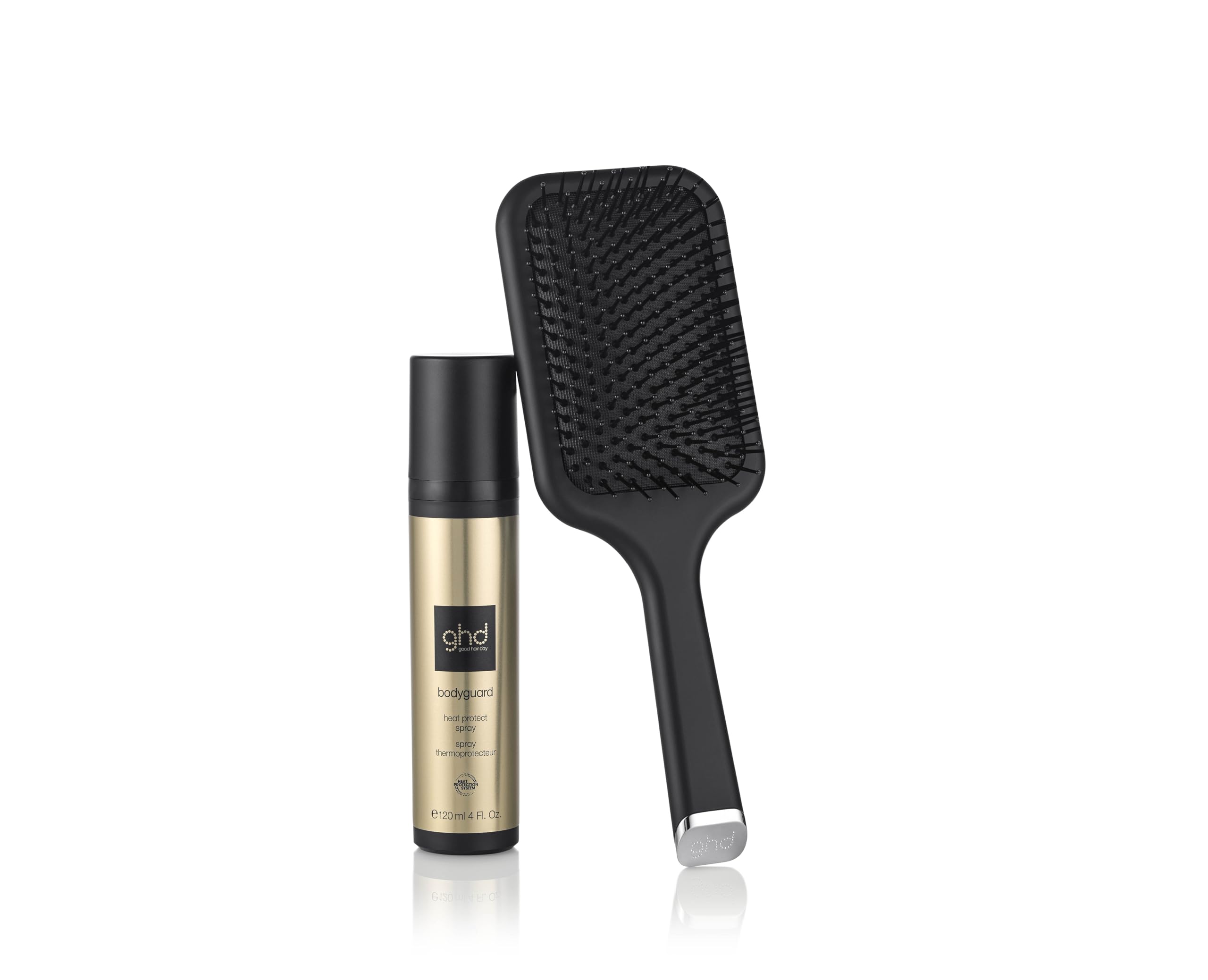 GHD Platinum+ Profesjonalna i inteligentna ceramiczna prostownica do włosów, w zestawie z osłoną termiczną Bodyguard i wiosłową szczotką All Rounder, biała – tylko Amazon