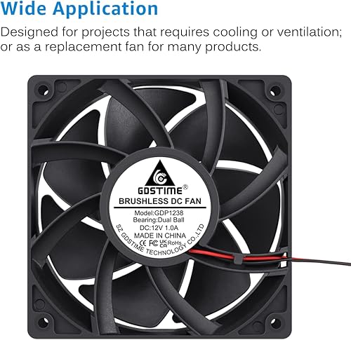 Miniatura 4 de GDSTIME Doble rodamiento de bolas gran flujo de aire de alta velocidad Preesure 4500rpm 12038 4.7 in 4.724 in X 1.496 in 5 pulgadas 12v DC