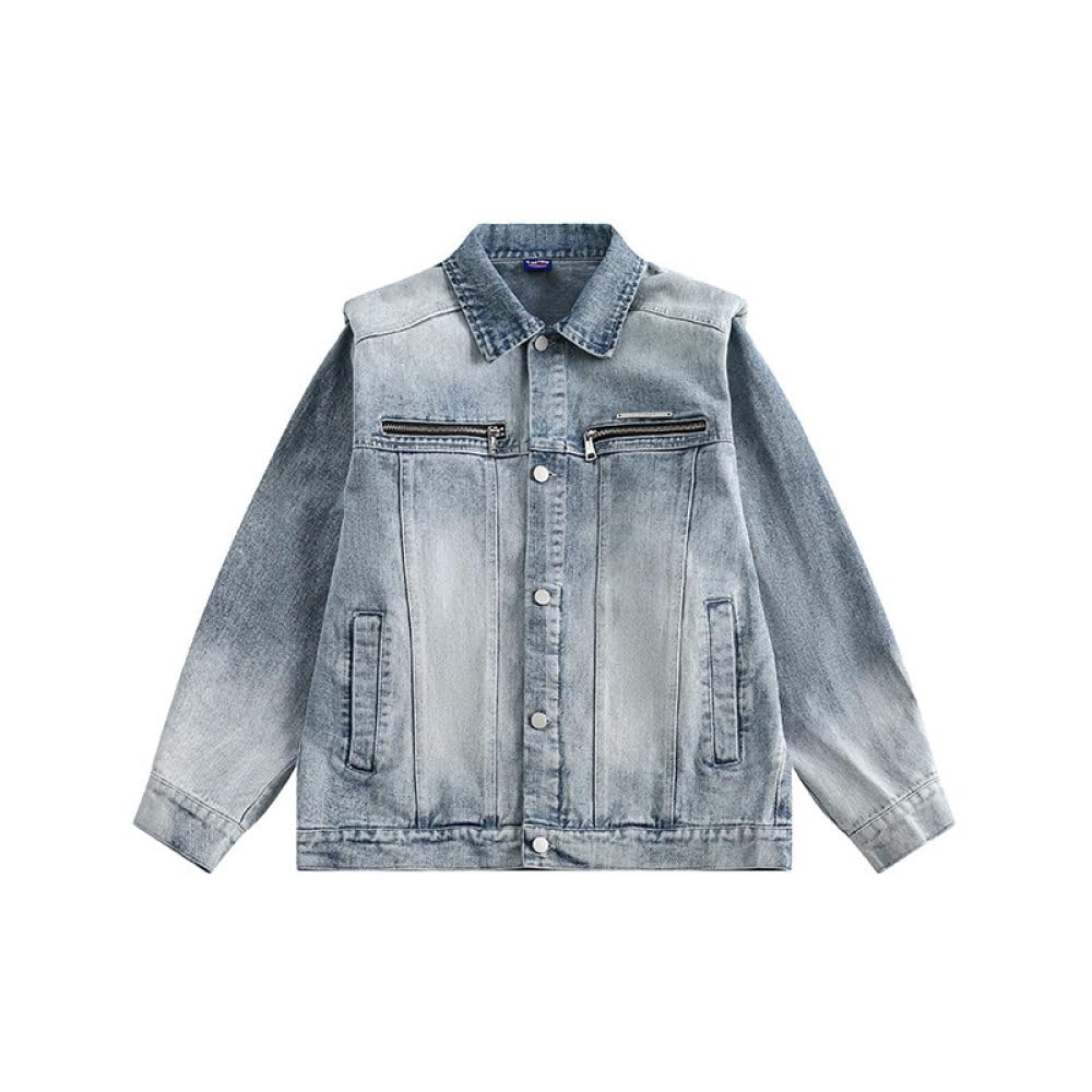 SAWEEZDenim Trucker Jacket Mens, Distressed Washed Cowboy Jacket Western Jeansjacke Button Down Jean Biker Coat Loose Casual Outerwear Mens Jackets Top,Xl