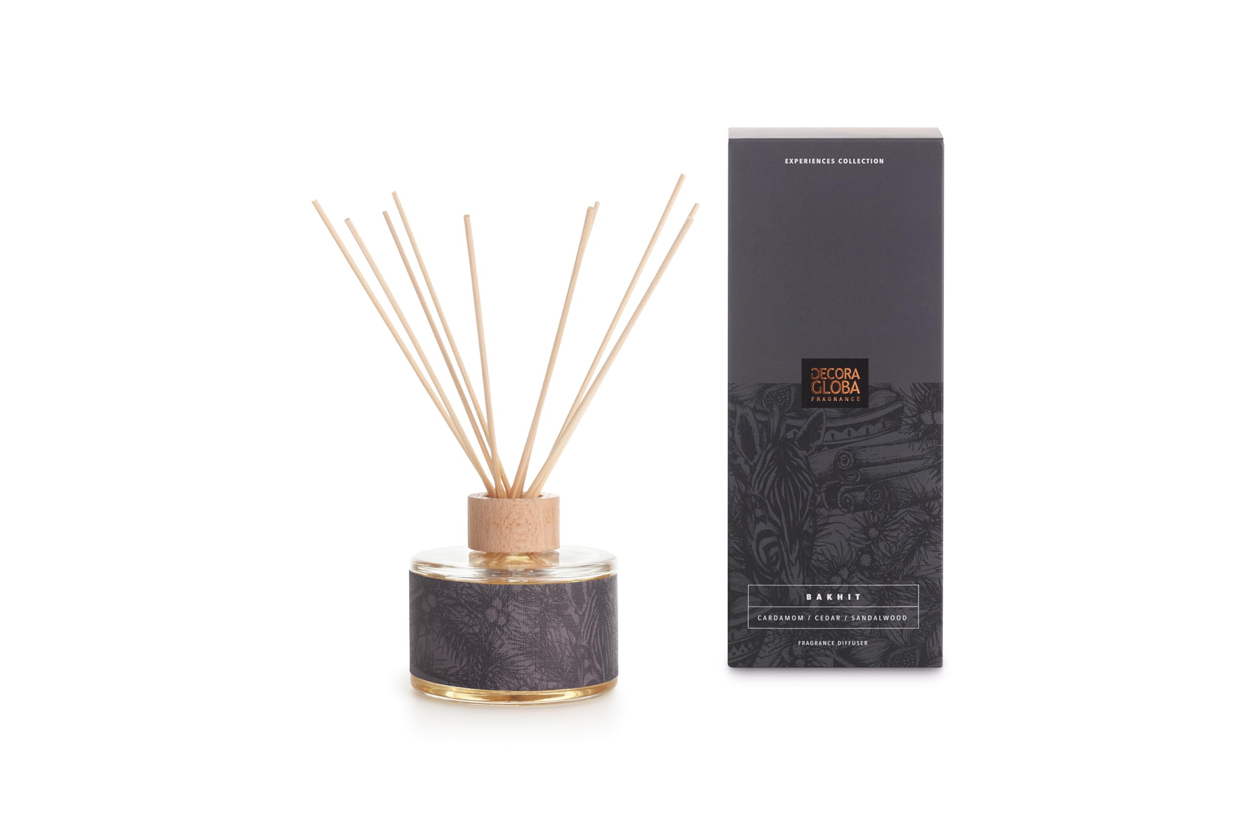 DECORAGLOBA - Duftdiffusor mit Rattanstäbchen für Räume 250 ml - Zimt, Zeder und Sandelholz Duft - Maskulin Duft