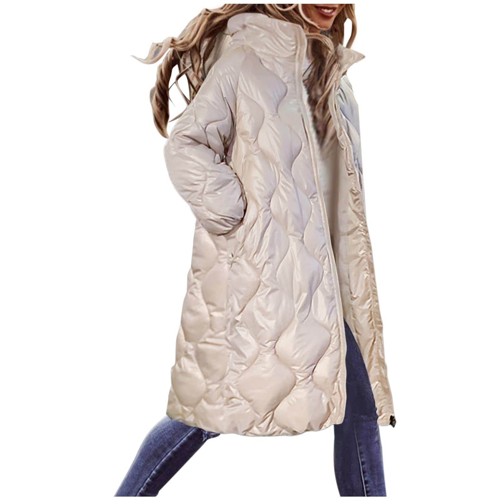 Chaqueta Larga de Algodón de Otoño Invierno para Mujer con Capucha Cuello Alto, Abrigo Parka Ropa Deportiva, Abrigo Acolchados Gruesos Cálido Largo Elegante con Cremallera Talla Grande
