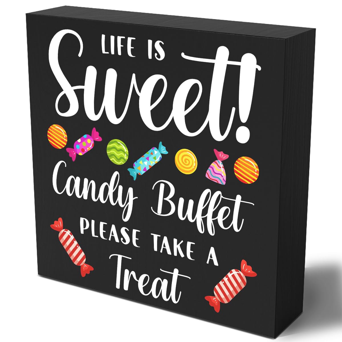 Funny Christmas Candy Buffet Wooden Box Sign Plaque Life is Sweet Candy Buffet Please Take a Treat Wood Box Sign Rustic Art Home Shelf Desk Decor 5 X 5 Inches