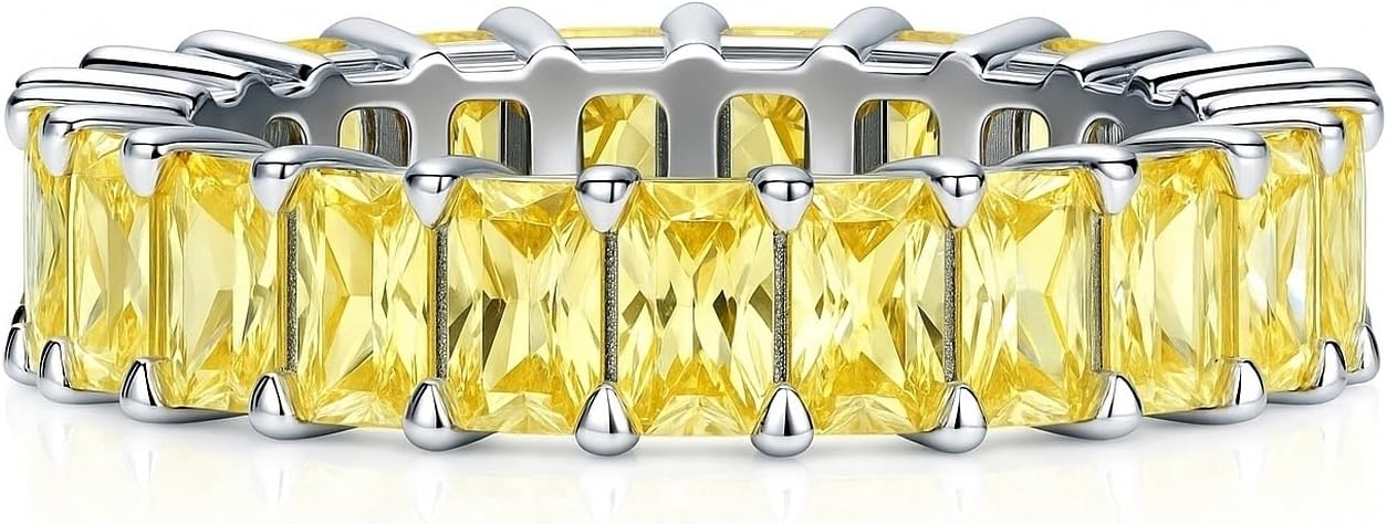 BERRICLE Sterling Silver Statement Stackable Eternity Band Ring for Women, Canary Yellow Pave Set Radiant Cut Cubic Zirconia CZ