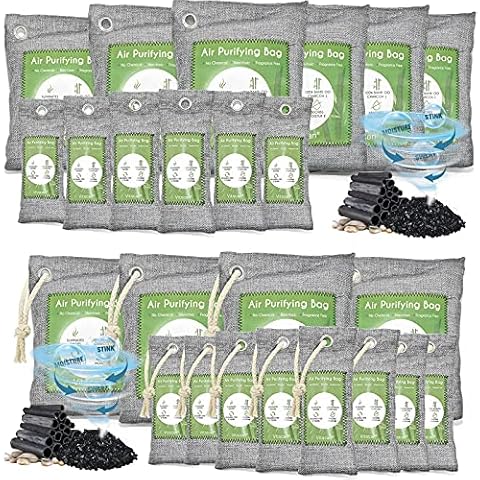 24 Pack Bamboo Charcoal Air Purifying Bag, Activated Charcoal Bags Odor Absorber, Moisture Absorber, Natural Car Air Freshener, Shoe Deodorizer, Odor Eliminators For Home, Pet, Closet Cover